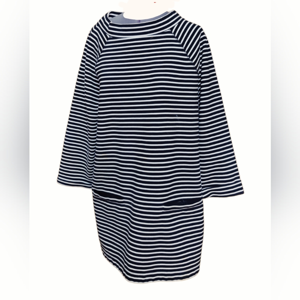 Lands End Boatneck  Tunic  Blk/White Stripe L- 14-16